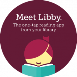 A smiling girl with hair over her eyes reads an open book. Meet Libby. The one-tap reading app from your library