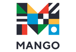image shows a capital letter M stylized with nautical flags. the word "mango" appears below the M.